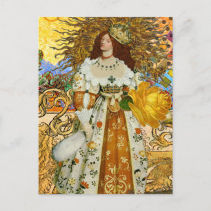 Carte Postale Vintage femme Soleil d'or : Leo Zodiac Collage Art