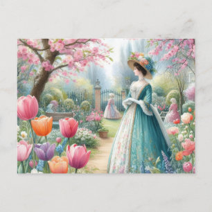 Carte Postale Vintage femme victorienne dans l'aquarelle du parc