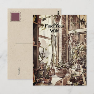 Carte Postale Vintage Fenêtre de cuisine Jardin Plante Floral