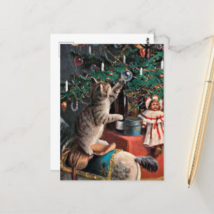 Carte Postale vintage festif chat de Noël