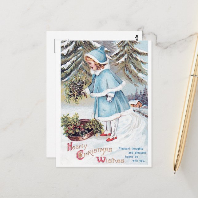 Carte Postale vintage festif Noël enfant Vacances (Devant/Arrière en situation)