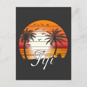 Carte Postale Vintage Fiji Palm Trees Summer Beach