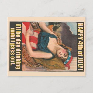 Carte postale vintage fille 4 juillet jour à boire