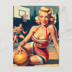Carte Postale Vintage fille de basket-ball
