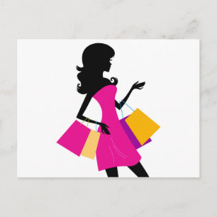 Carte Postale Vintage fille de shopping avec Sacs