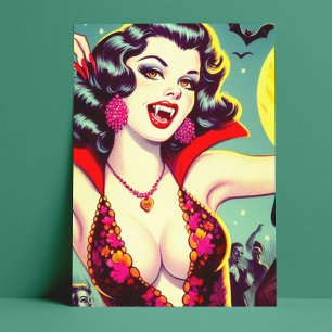 Carte Postale Vintage fille d'horreur vampire