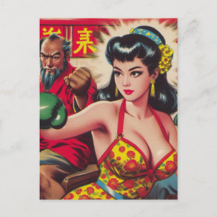 Carte Postale Vintage fille en boîte