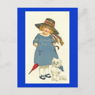 Carte Postale Vintage fille et chien