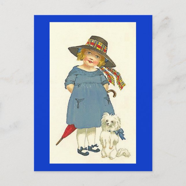 Carte Postale Vintage fille et chien (Devant)