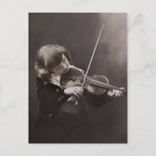 Carte postale vintage fille et violon c1920s