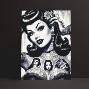 Carte Postale Vintage fille Goth tatouée