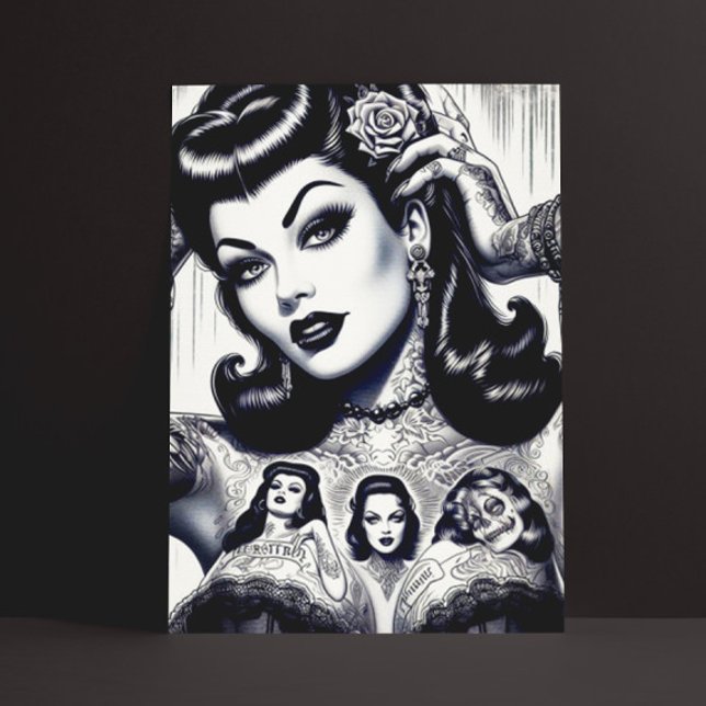 Carte Postale Vintage fille Goth tatouée (Créateur téléchargé)