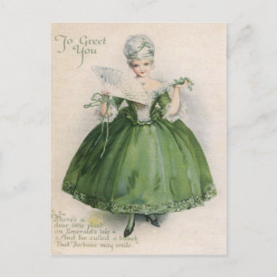 Carte Postale Vintage fille victorienne en vert St Patrick's Day