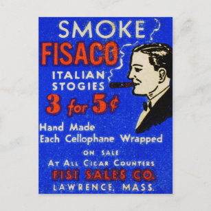 Carte Postale Vintage Fisaco Cigares italiens Trois pour cinq ce