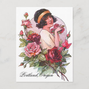 Carte Postale VINTAGE Flapper avec Rose Portland OU POSTCARD