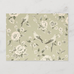 Carte Postale Vintage Floral et Motif d'oiseaux Élégant Botaniqu