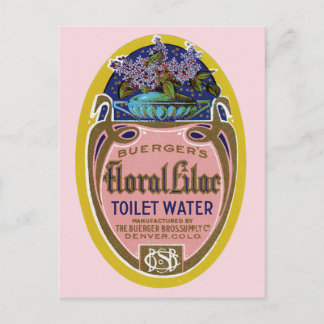 Carte Postale Vintage Floral Lilac Toilet Étiquette d'eau