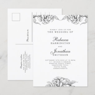 Carte Postale Vintage Floral noir blanc Faire-part de mariage