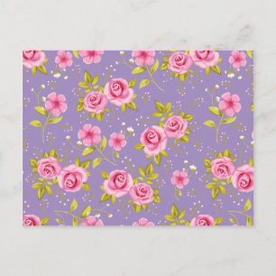 Carte Postale Vintage Floral Roses rose violet Motif