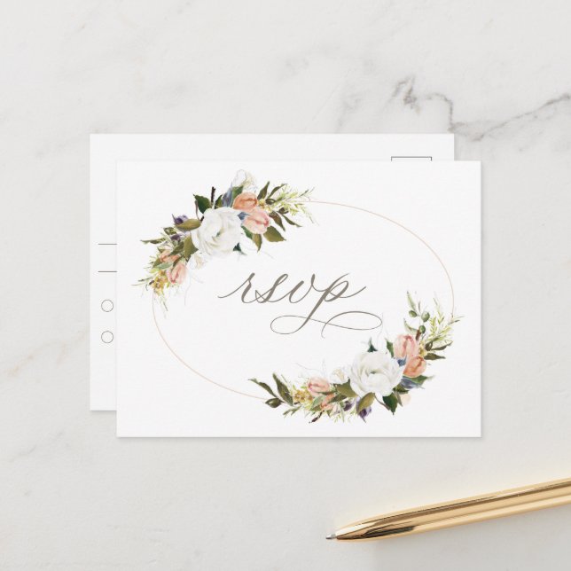 Carte Postale Vintage Floral RSVP (Devant/Arrière en situation)