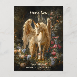 Carte Postale Vintage Floral White Forest Unicorn Imaginaire Art