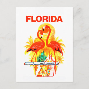 Carte Postale Vintage Florida Flamants roses Travel