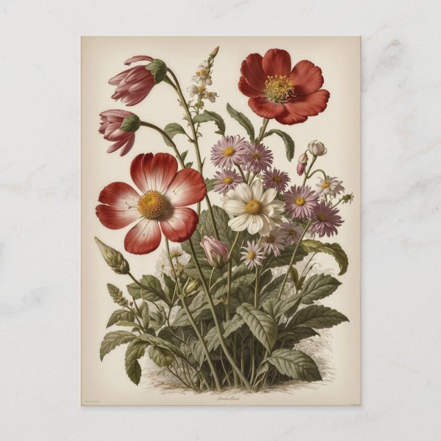Carte Postale Vintage Flower Illustration  (Devant)