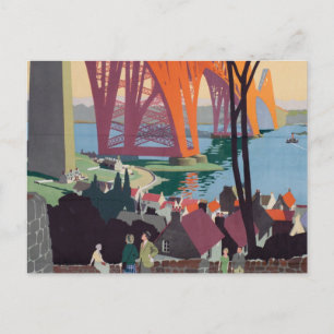 Carte Postale Vintage Forth Bridge Scotland Railroad Travel Art