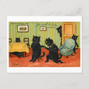 Carte Postale Vintage Fortune raconter des chats noirs chanceux 