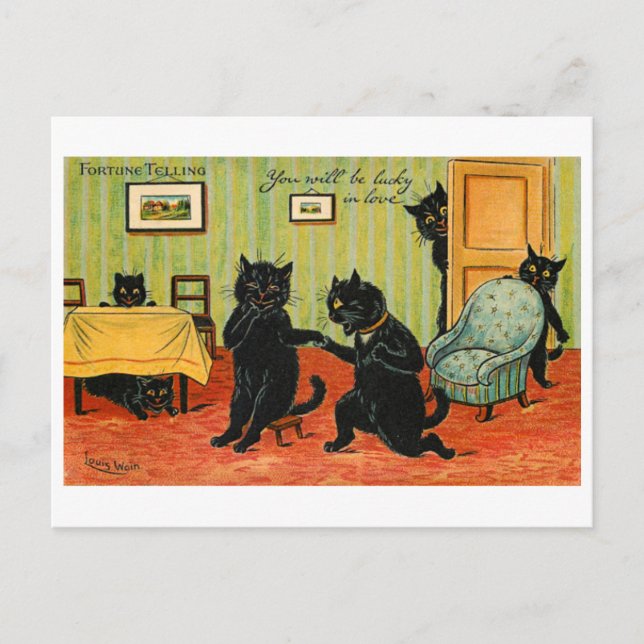 Carte Postale Vintage Fortune raconter des chats noirs chanceux  (Devant)