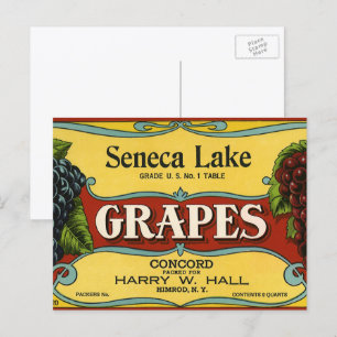Carte Postale Vintage Fruit Crate Art Étiquette, Seneca Lake Gra