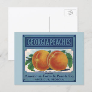 Carte Postale Vintage Fruit Crate Étiquette Art, Georgia Peaches