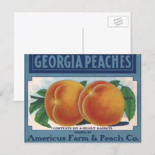 Carte Postale Vintage Fruit Crate Étiquette Art, Georgia Peaches