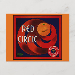 Carte Postale Vintage Fruit Crate Étiquette Art Rouge Cercle Ora