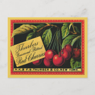 Carte Postale Vintage Fruit Crate Étiquette Art, Thurber Cherrie