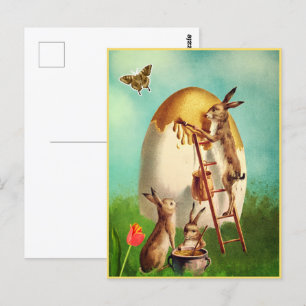 Carte Postale vintage Funny Bunny Et Oeuf De Pâque