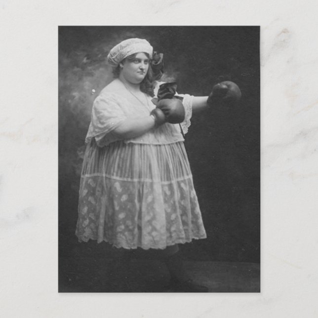 Carte Postale Vintage Funny Fat Woman Boxing (Devant)