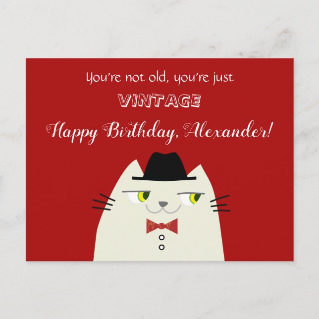 Carte Postale Vintage Funny Homme Chat Anniversaire (Devant)