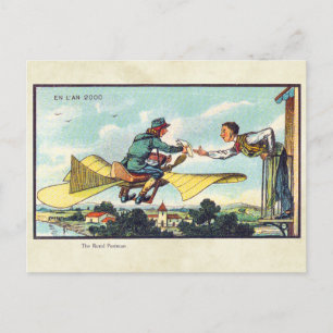 Carte Postale Vintage Futuristic Flying Machines Color Art
