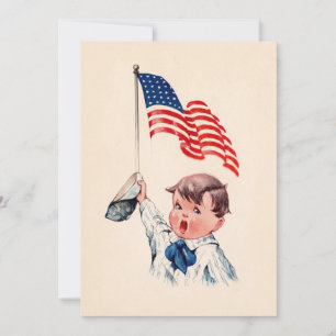 Carte postale vintage garçon drapeau américain 4 j