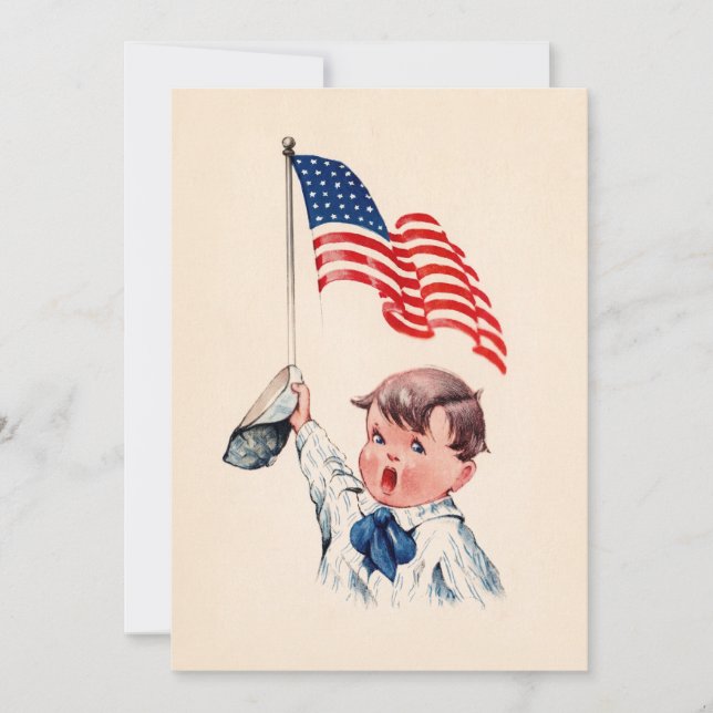 Carte postale vintage garçon drapeau américain 4 j (Devant)