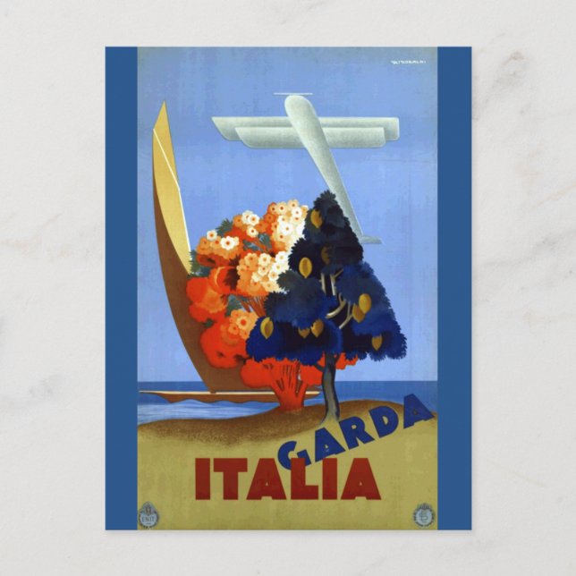 Carte Postale Vintage Garda Italie Europe Air Travel (Devant)