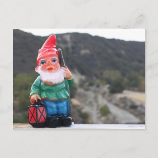 Carte Postale Vintage Garden Gnome avec lanterne et canne