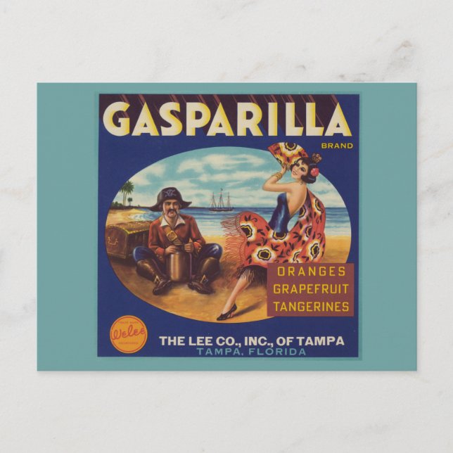 Carte Postale Vintage Gasparilla Floride Citrus Étiquette (Devant)