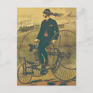 Carte Postale Vintage Géant Tricycle Gentleman Mustache Funny