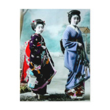 Vintage Geisha et Sa Maiko 芸 者 舞 Vieux Japon
