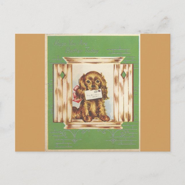 Carte Postale Vintage Get Well Dog Avec Lettre (Devant)
