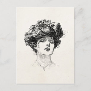 Carte Postale Vintage Gibson Girl Edwardian Retro Portrait femme