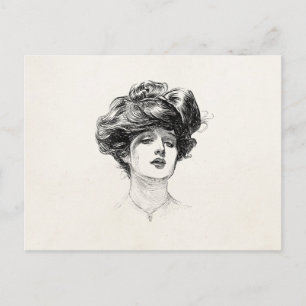 Carte Postale Vintage Gibson Girl Edwardian Retro Portrait femme