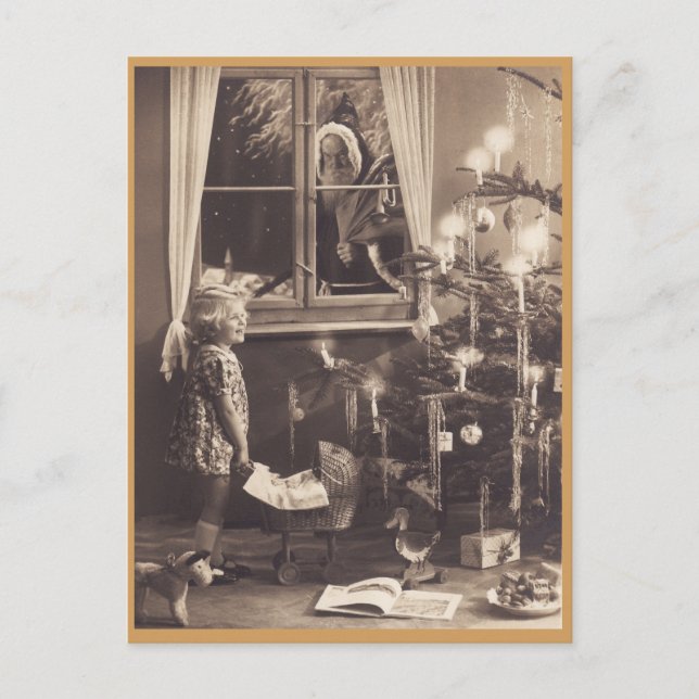 Carte postale Vintage Girl and Christmas Tree (Devant)